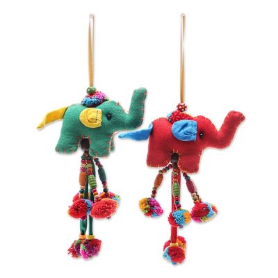 Alternate image for Embellished Elephant Ornaments Pair Festive Pachyderms