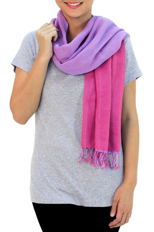 Alternate image for Thai Pink and Light Purple Cotton Scarf Lilac Rose Duo