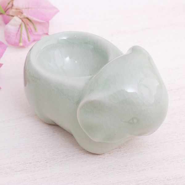 Alternate image for Aqua Celadon Ceramic Egg Cup Breakfast with Elephants
