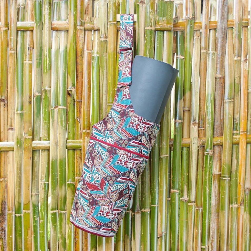 Adjustable Cotton Yoga Mat Bag from Thailand 'Breathe Deep'