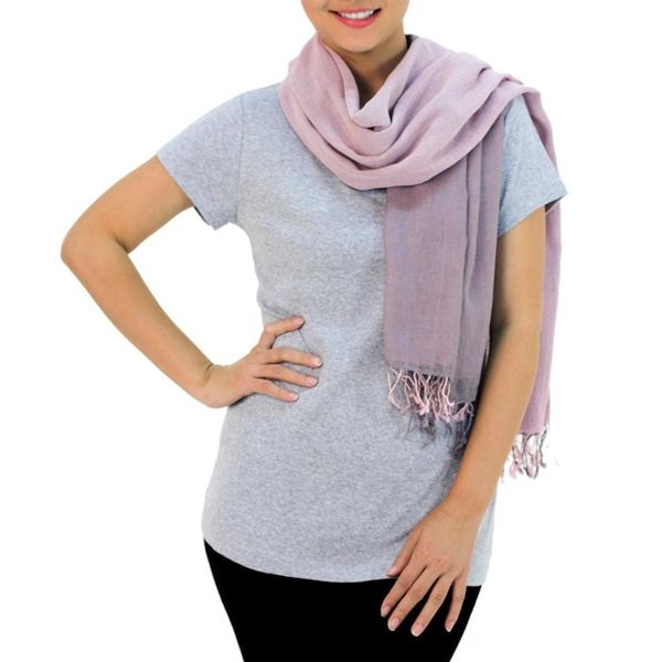 Alternate image for Hand-woven 2-in-1 Cotton Reversible Scarf Grey Pink Duet