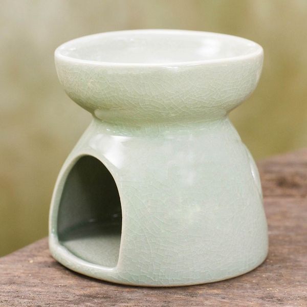 Alternate image for Thailand Elephants Handmade Green Ceramic Clay Oil Warmer Mother and Baby