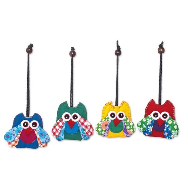 Alternate image for Assorted Cotton Owl Ornaments from Thailand Set of 4 Lovely Owls
