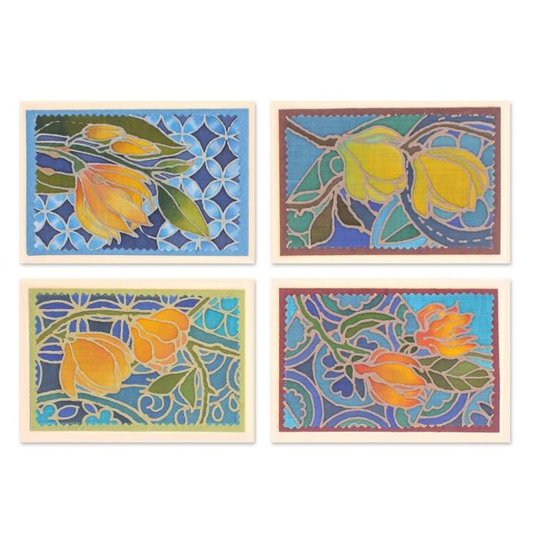 Alternate image for Handcrafted Batik Floral Greeting Cards Set of 4 Flourishing Thailand