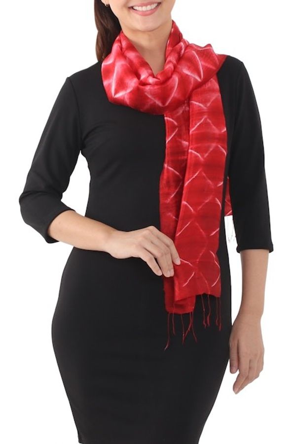 Alternate image for Red Silk Tie Dye Scarf from Thailand Red Mountains