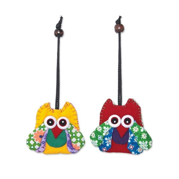 Alternate image for Assorted Cotton Owl Ornaments from Thailand Set of 4 Lovely Owls