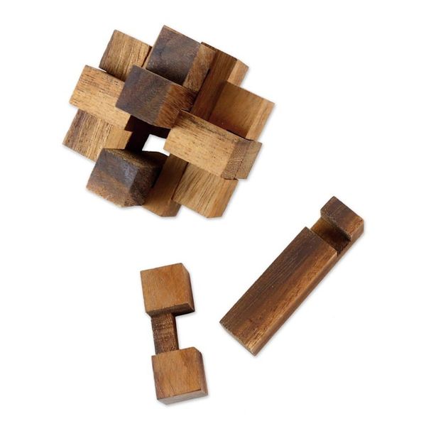 Alternate image for Hand Made Wood Puzzle Game Geometric from Thailand Diamond Cube