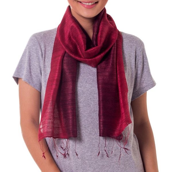 Alternate image for Handcrafted Silk Scarf Roses and Red Wine