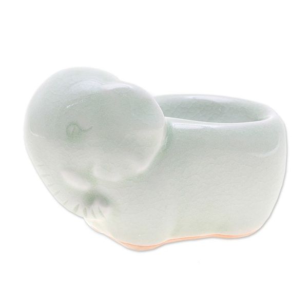 Alternate image for Aqua Celadon Ceramic Egg Cup Breakfast with Elephants