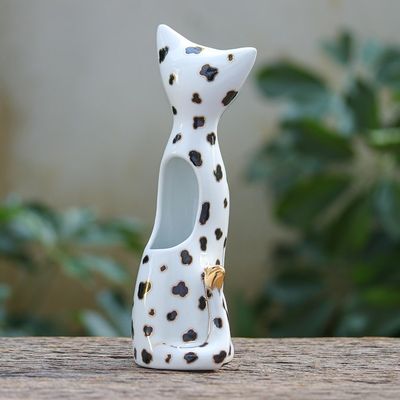 Alternate image for Gold Accented Cat Vase from Thailand Dalmatian Cat