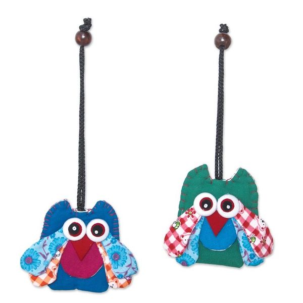 Alternate image for Assorted Cotton Owl Ornaments from Thailand Set of 4 Lovely Owls
