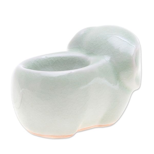 Alternate image for Aqua Celadon Ceramic Egg Cup Breakfast with Elephants