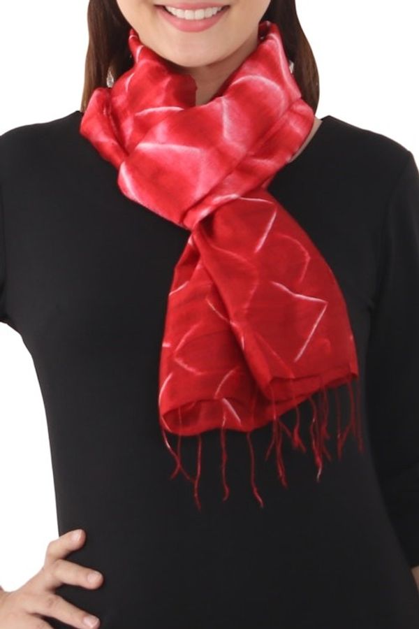 Alternate image for Red Silk Tie Dye Scarf from Thailand Red Mountains