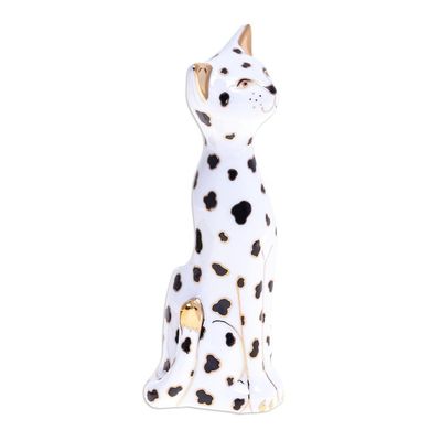 Alternate image for Gold Accented Cat Vase from Thailand Dalmatian Cat