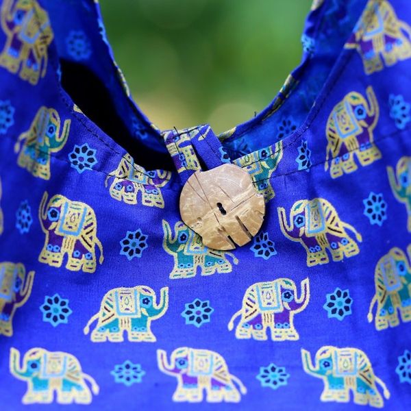 Alternate image for Handmade Blue Cotton Shoulder Bag with Elephant Motif Royal Thai Elephant