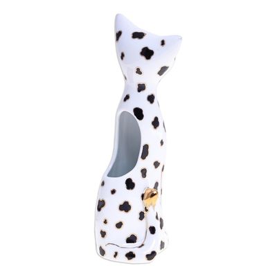 Alternate image for Gold Accented Cat Vase from Thailand Dalmatian Cat