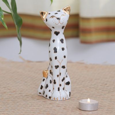 Alternate image for Gold Accented Cat Vase from Thailand Dalmatian Cat