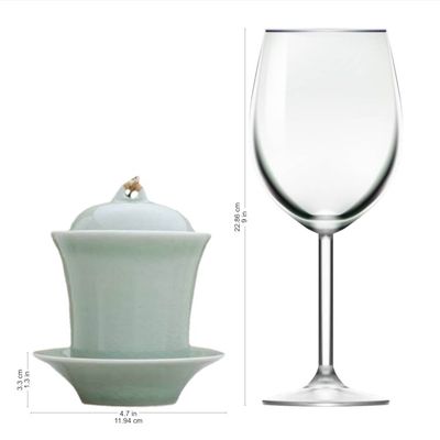 Alternate image for Handcrafted Celadon Green Ceramic Soup Cup Lid Saucer Set Cup of Comfort in Green
