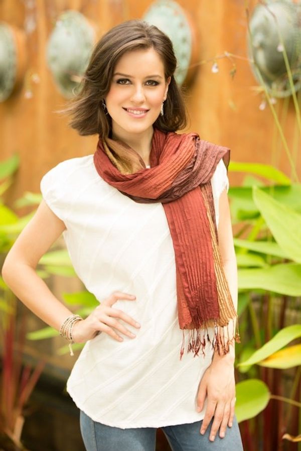 Alternate image for Hand-dyed Silk Scarf from Thailand Golden Brown Transition