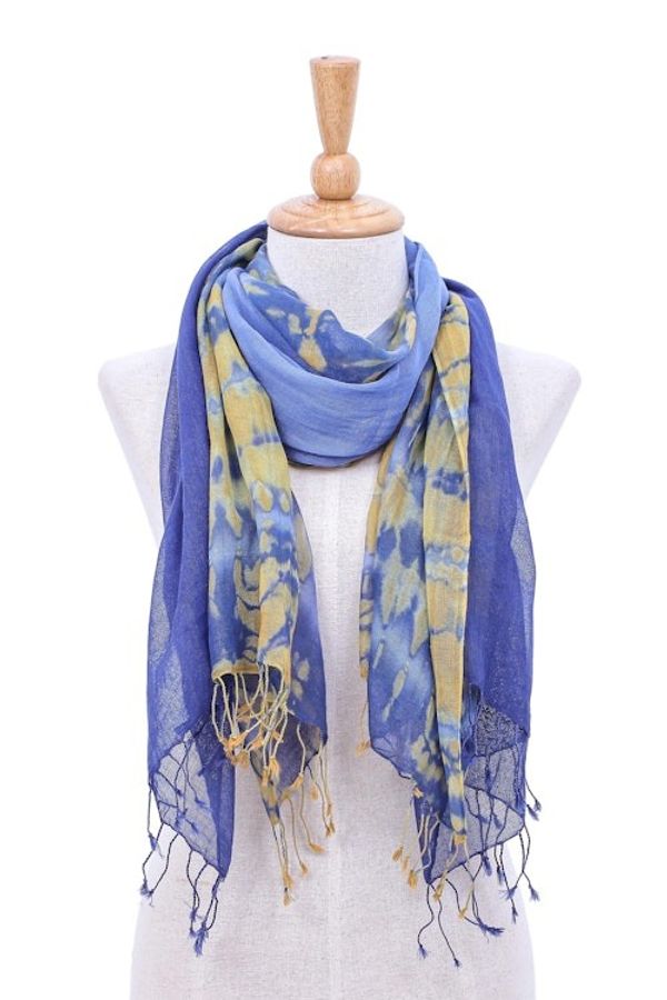 Alternate image for Pair of Cotton Tie-Dye Scarves in Blue and Yellow Wave of Love
