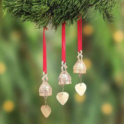 Alternate image for Set of 3 Brass Bell Ornaments with Elephants and Red Ribbons Elephant Chant