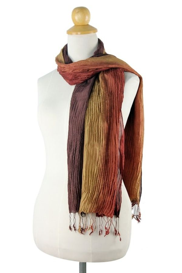 Alternate image for Hand-dyed Silk Scarf from Thailand Golden Brown Transition