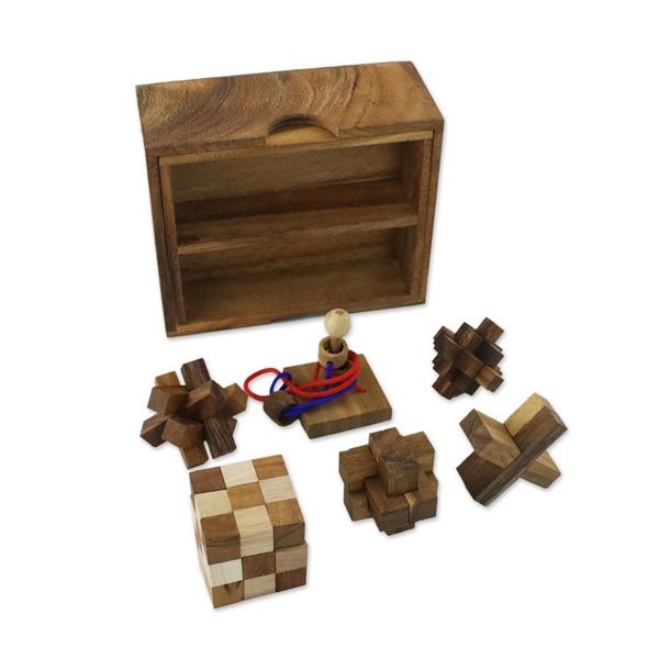 Alternate image for Handmade Set of Six Mini Wooden Puzzles from Thailand Mini Puzzles