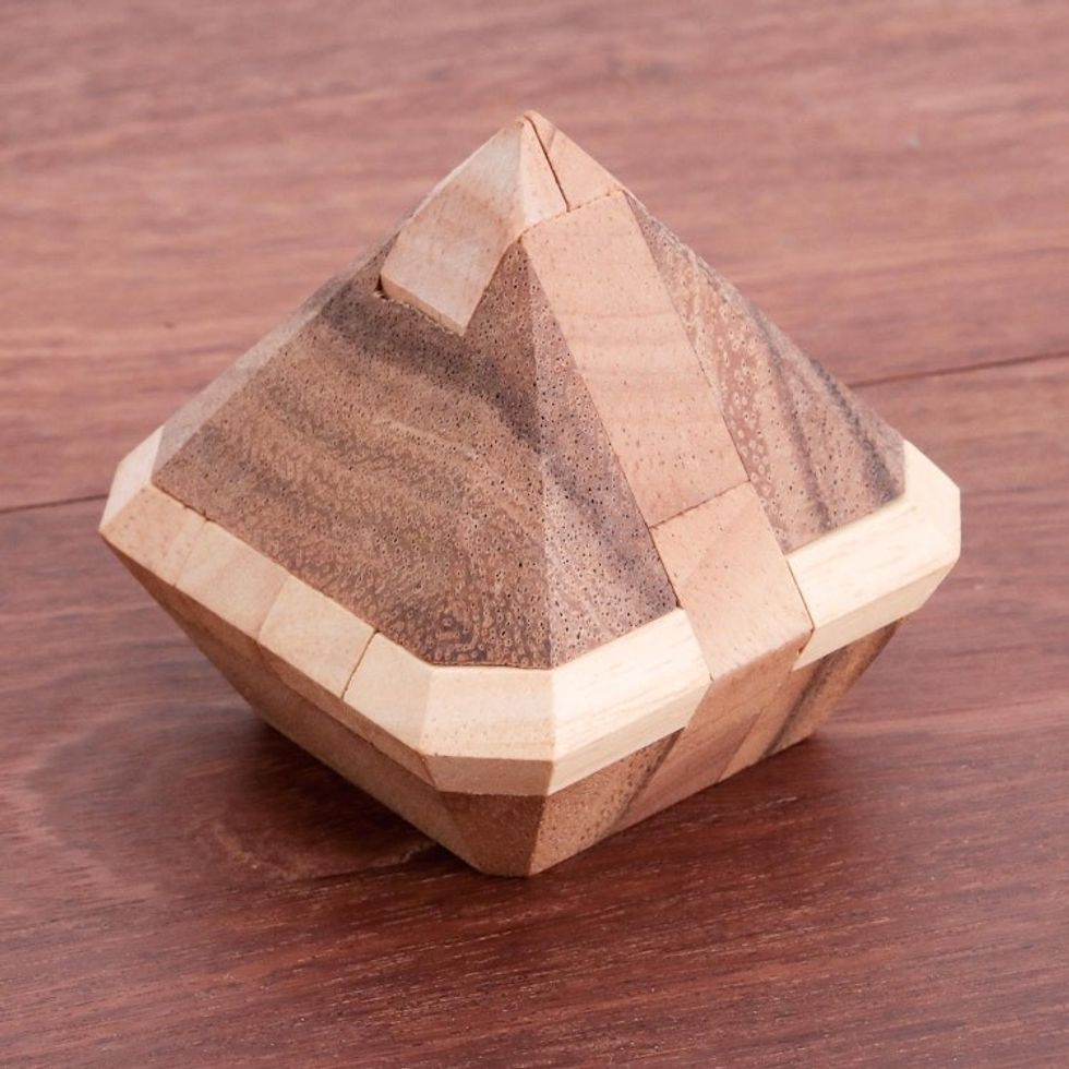 Diamond-Shaped Raintree Wood Puzzle from Thailand 'Brilliant Diamond'