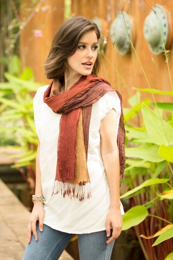 Alternate image for Hand-dyed Silk Scarf from Thailand Golden Brown Transition