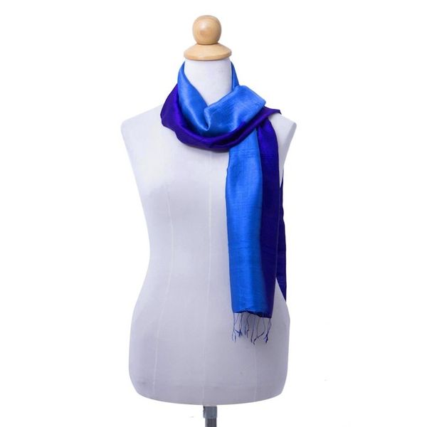 Alternate image for Hand Woven Silk Scarf in Purple and Blue from Thailand Spring Shimmer