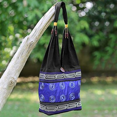 Alternate image for Cotton Silk Blend Shoulder Bag Indigo Black Thailand Summer Indigo