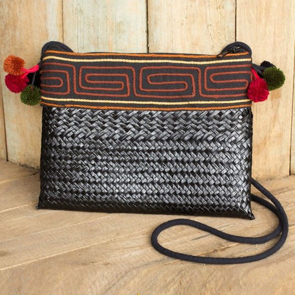 Alternate image for Hill Tribe Natural Fiber Shoulder Bag Woven by Hand Akha Wonder of Black