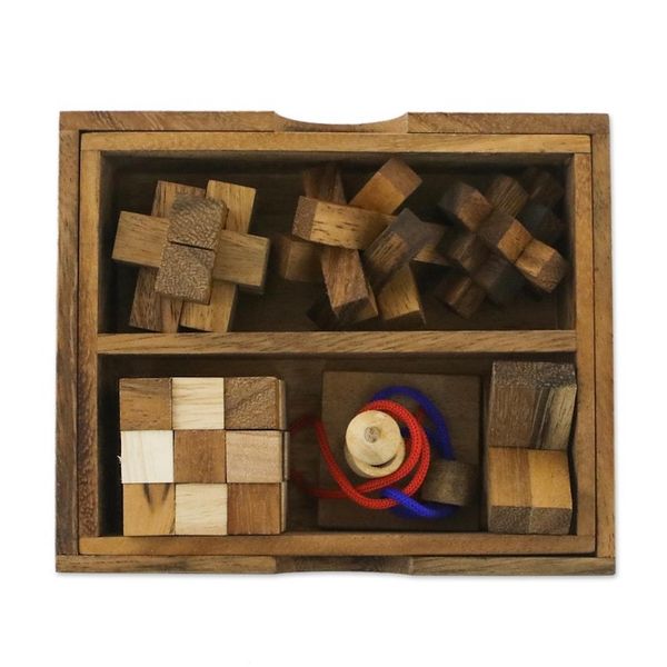 Alternate image for Handmade Set of Six Mini Wooden Puzzles from Thailand Mini Puzzles