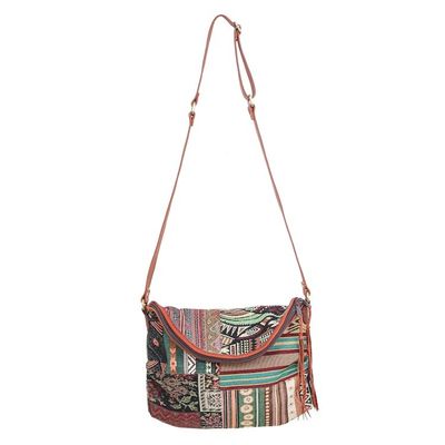 Alternate image for Leather Accented Cotton Sling Bag from Thailand Casual Lanna in Green