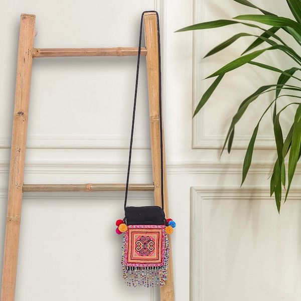 Alternate image for Hmong Cross-Stitch Sling Bag with Beaded Fringe Petite Hmong