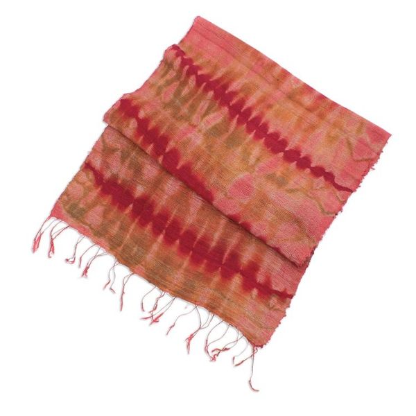 Alternate image for Unique Silk Scarf from Thailand Crimson Wilderness