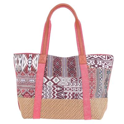 Alternate image for Woven Cotton and Leather Shoulder Bag Happy Journey in Red