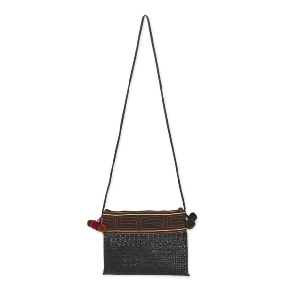 Alternate image for Hill Tribe Natural Fiber Shoulder Bag Woven by Hand Akha Wonder of Black