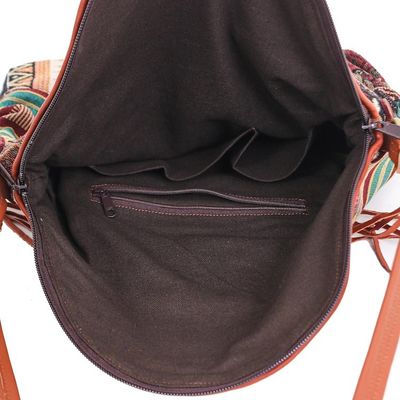 Alternate image for Leather Accented Cotton Sling Bag from Thailand Casual Lanna in Green