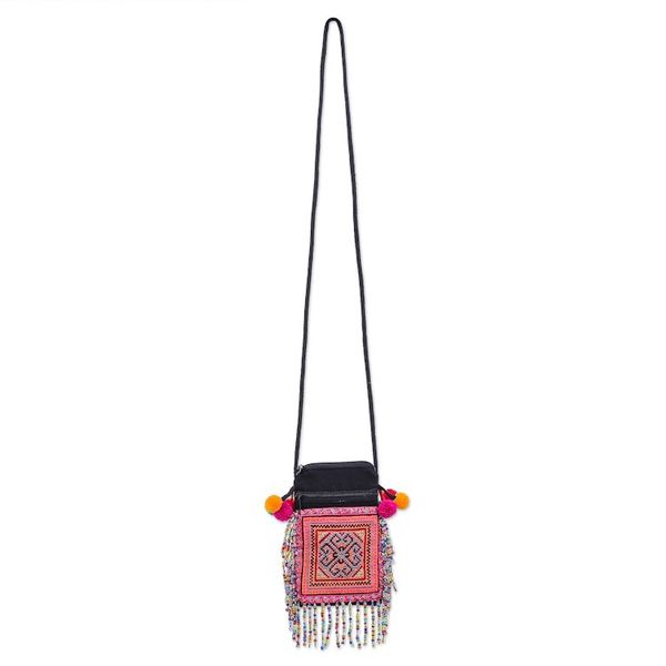 Alternate image for Hmong Cross-Stitch Sling Bag with Beaded Fringe Petite Hmong