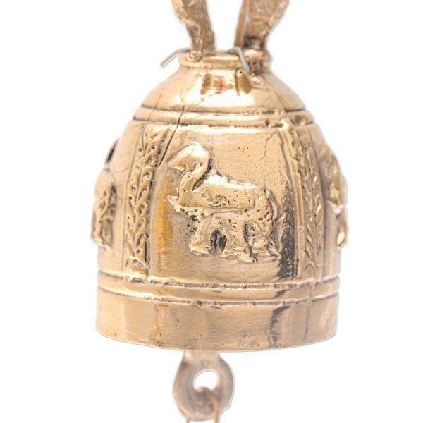 Alternate image for Pair of Brass Bell Ornaments with Elephants and Red Ribbons Elephant Tune