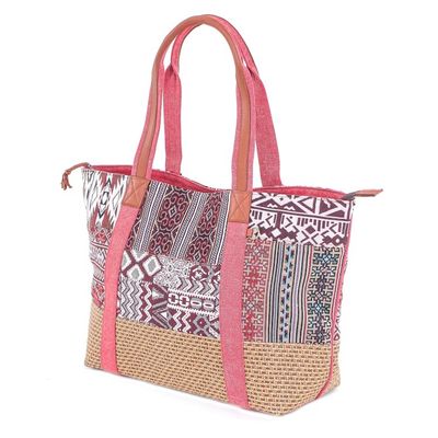 Alternate image for Woven Cotton and Leather Shoulder Bag Happy Journey in Red