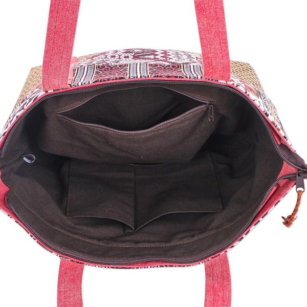 Alternate image for Woven Cotton and Leather Shoulder Bag Happy Journey in Red