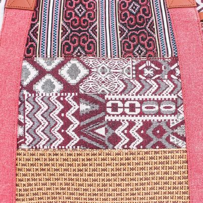 Alternate image for Woven Cotton and Leather Shoulder Bag Happy Journey in Red