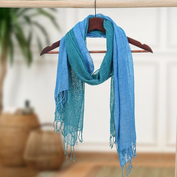 Alternate image for Set of 2 Ocean-Inspired Teal and Cyan Cotton Scarves Teal and Cyan Tides