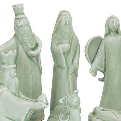 Alternate image for 11-Piece Handcrafted Thai Celadon Ceramic Nativity Scene Jade Christmas