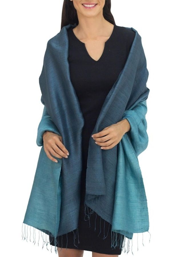 Alternate image for Artisan Crafted Silk Shawl Shimmering Green