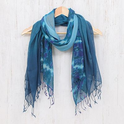Main image for Pair of Cotton Scarves in Shades of Blue Sea of Love
