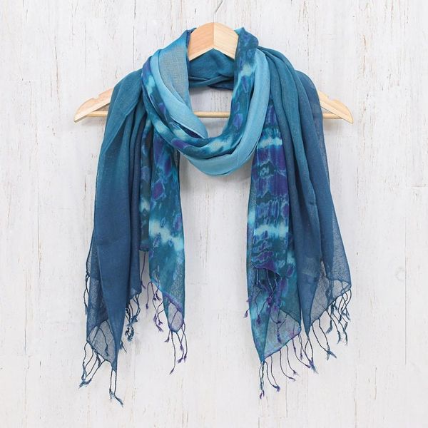 Alternate image for Pair of Cotton Scarves in Shades of Blue Sea of Love