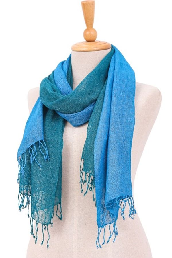 Alternate image for Set of 2 Ocean-Inspired Teal and Cyan Cotton Scarves Teal and Cyan Tides